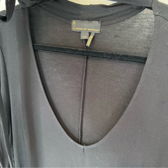 i Jeans By Buffalo Black Julee Tie Neck Long Sleeve Tunic Stretch Top Large NWOT - Picture 14 of 15